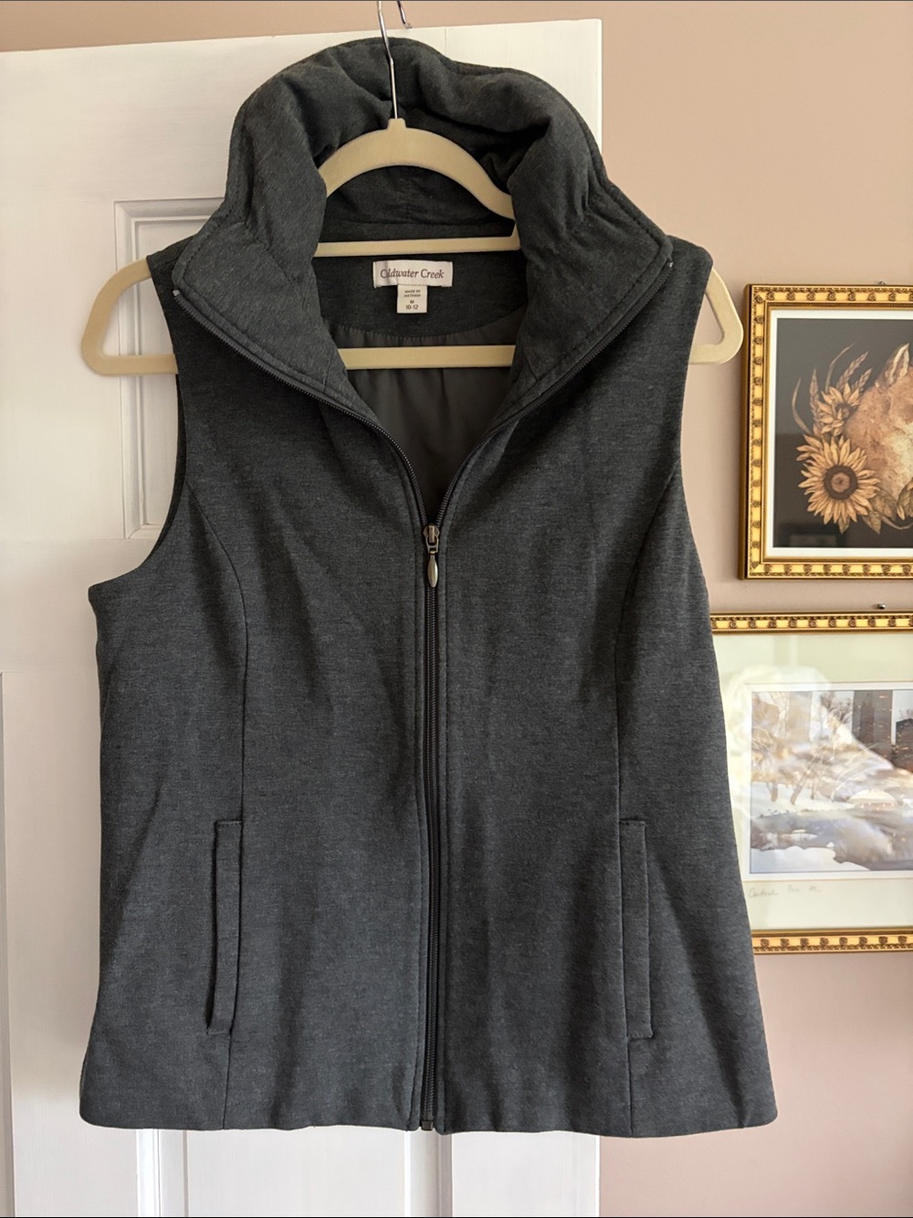 Coldwater Creek Charcoal lined Funnel Collar Zip Vest